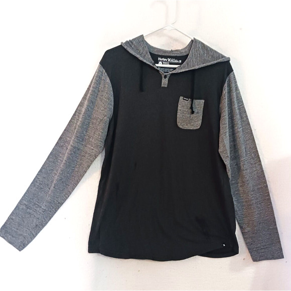 Hurley Other - Hurley Buckle Henley Pullover Hoodie Black Gray Long‎ Sleeve Pockets Men Large